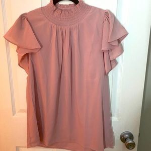 NWOT - high neck, ruffled blush blouse -never worn